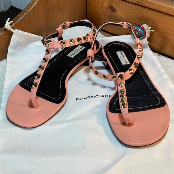 BALENCIAGA THONG PINK LEATHER SANDALS rockstud 8 - Picture 1 of 9